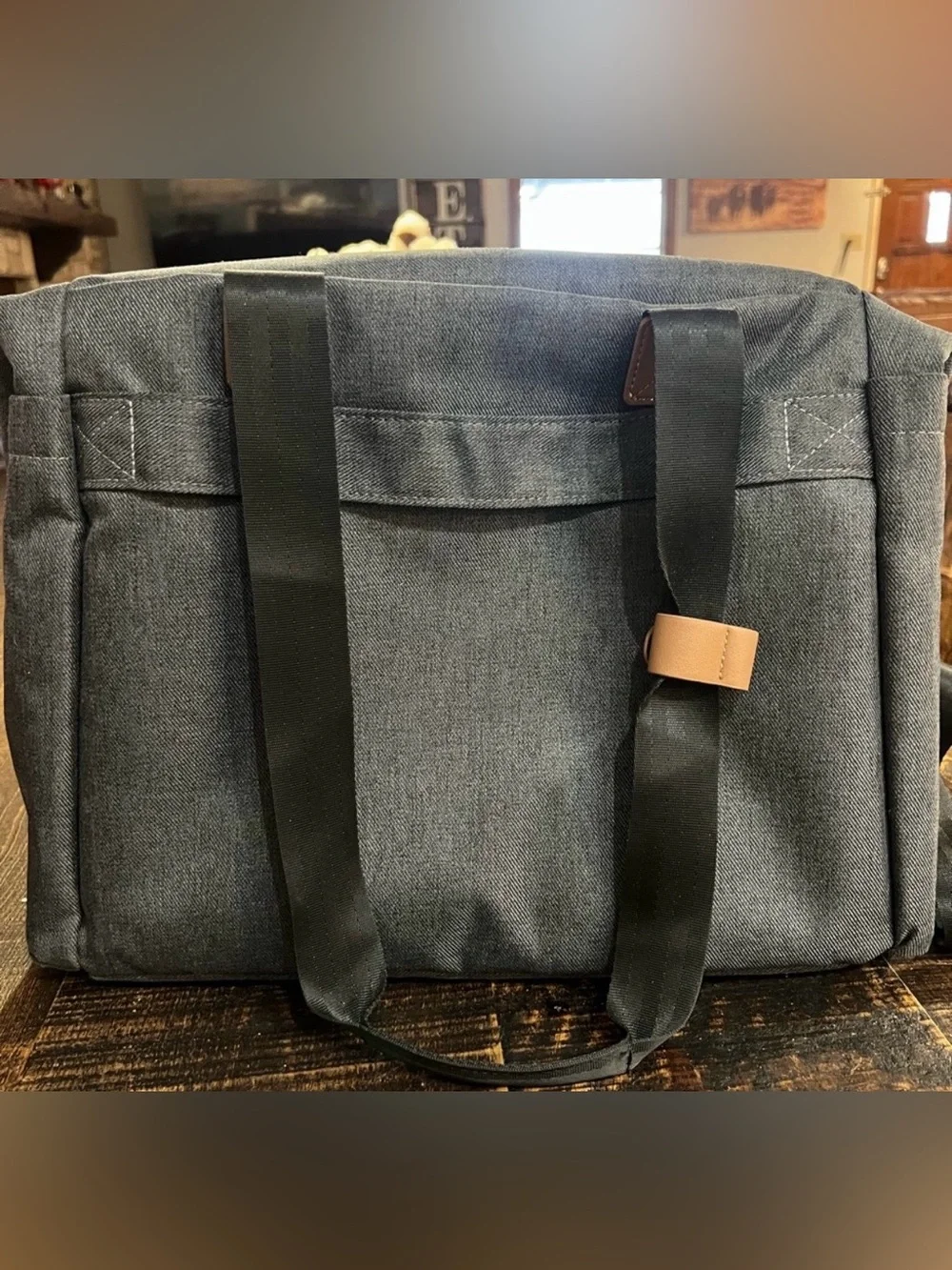 Quilted Gray Baby Diaper Bag Tote with Tassel Charm